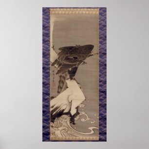 Poster 雪の中の鷲, 若冲 Eagle na neve, Jakuchu