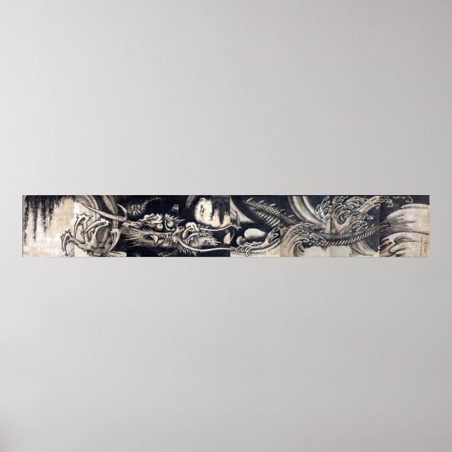 Póster 雲 龍 図, 曾 蕭 白 Dragão com Nuvem, Sumi-e (Frente)