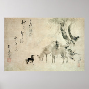 Póster 馬の家族, família do cavalo, Hokusai do 北