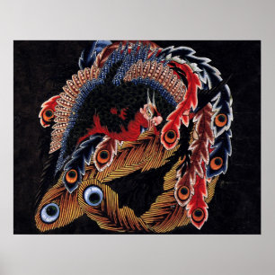 Póster 鳳凰図, chinês Phoenix do 北斎, Hokusai, art