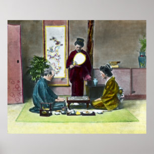 Poster 麻雀 tradicional de Mahjong do japonês do vinta