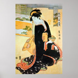 Poster 黒い着物の女, mulher do 豊国 do quimono pr