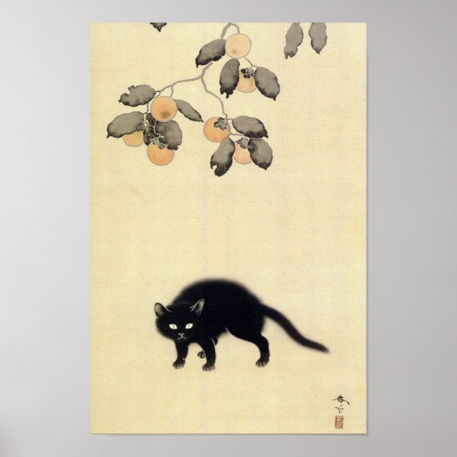 Poster 黒 猫, 春 草 Black Cat (detalhe), Shunsō, Arte Japones (Frente)
