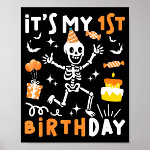 Poster 1º aniversário crianças esqueleto engraçado 1º ani
