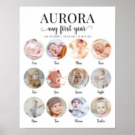 Poster 1º Aniversário Minha Foto de Primeiro Ano Marco Co