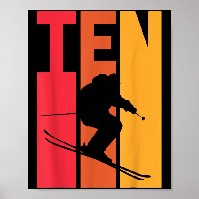 Poster 10º Aniversário Garoto Retro Esqui Skier 10 Anos O (Frente)