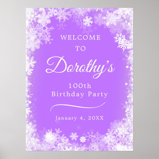 Poster 100º aniversário Imprimível Snowflake Purple Bem-v (Frente)
