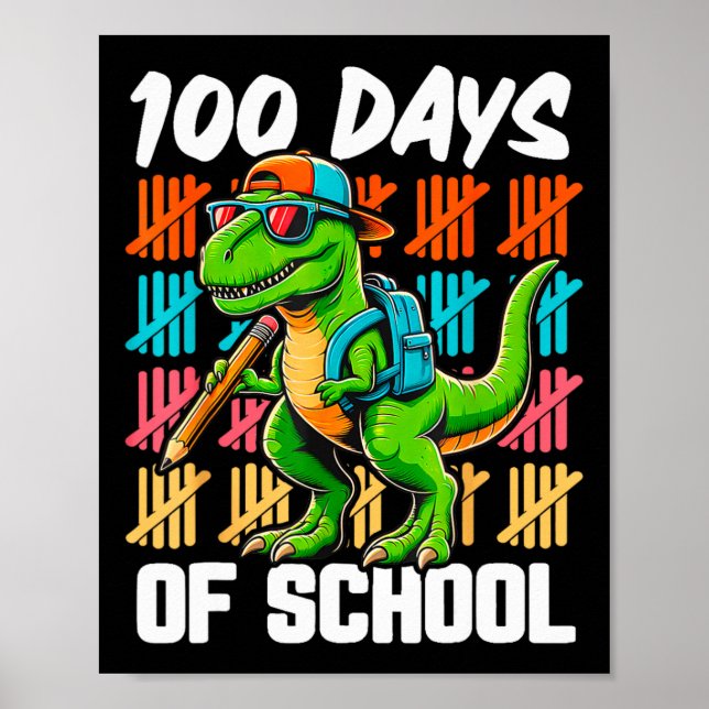 Poster 100º Dia Da Escola 100 Dias Dinossauro De Caminhão (Frente)