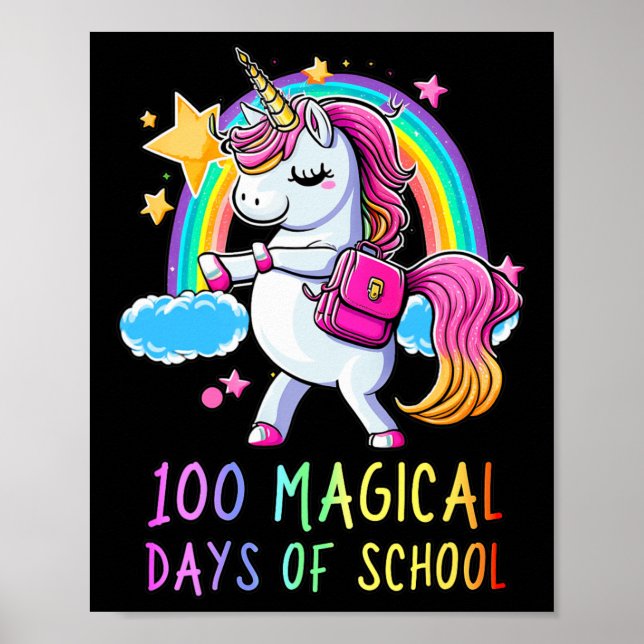 Poster 100º Dia da Escola Unicórnio 100 Dias Mágicos Rain (Frente)