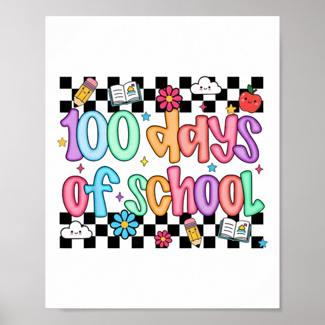 Poster 100º Dia De Escola Professor Criança Engraçado 100 (Frente)