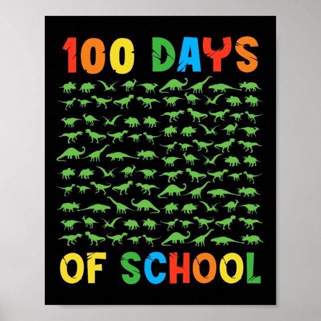 Poster 100º Dia De Professores Crianças De 100 Dias Dinos (Frente)