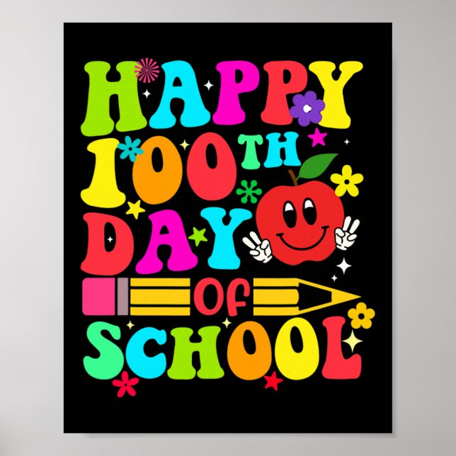 Poster 100.º Dia Da Escola Retro 100 Dias De Estudante De (Frente)