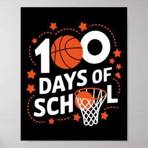 Poster 100.º Dia De Crianças De Basquete Escolar 100 Dias