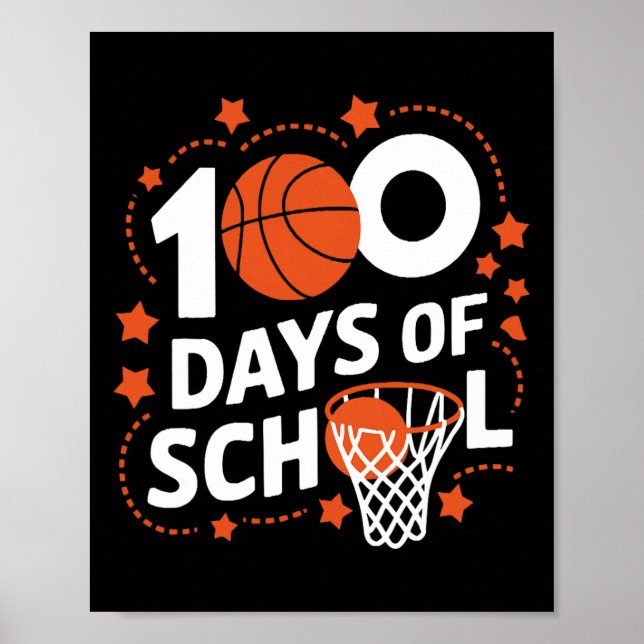 Poster 100.º Dia De Crianças De Basquete Escolar 100 Dias (Frente)