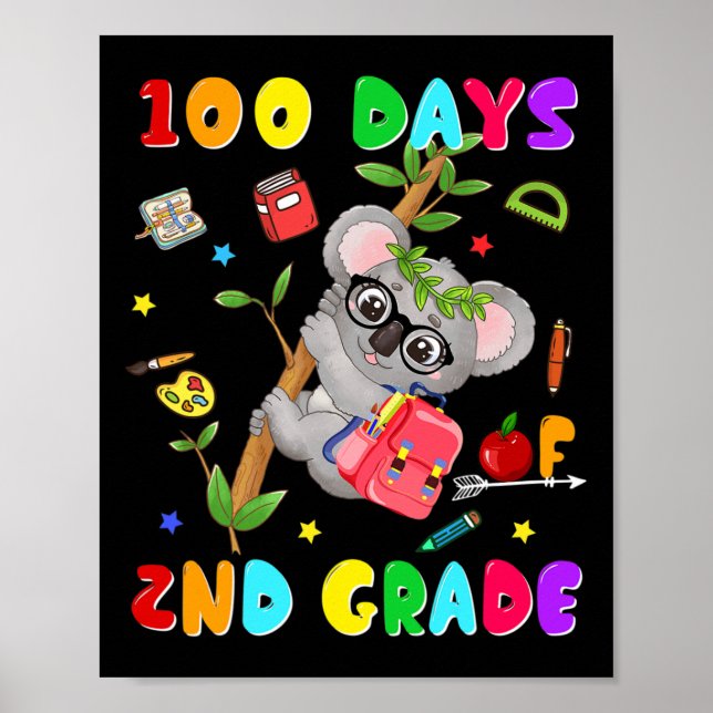 Poster 100.º Dia do segundo Escolar Grau Koala Feliz 100  (Frente)
