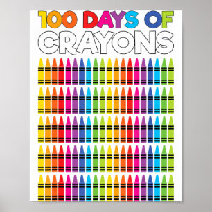 Poster 100 Days Of Crayons Shirt For Girls Kids 100th Day