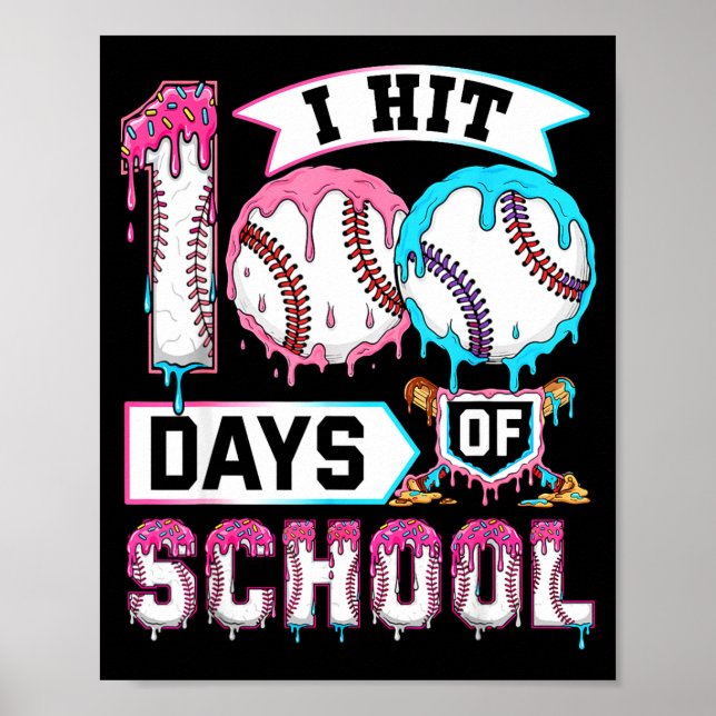 Poster 100 Days Of School Boys Baseball Drip 100th Day Ki (Frente)