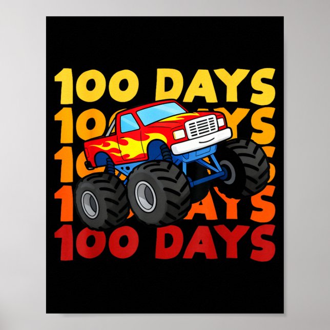 Poster 100 Days Of School Kids Monster Truck Boys And Gir (Frente)