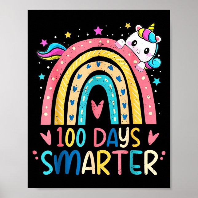 Poster 100 Days Smarter Kids Girls Unicorn 100th Day Of S (Frente)