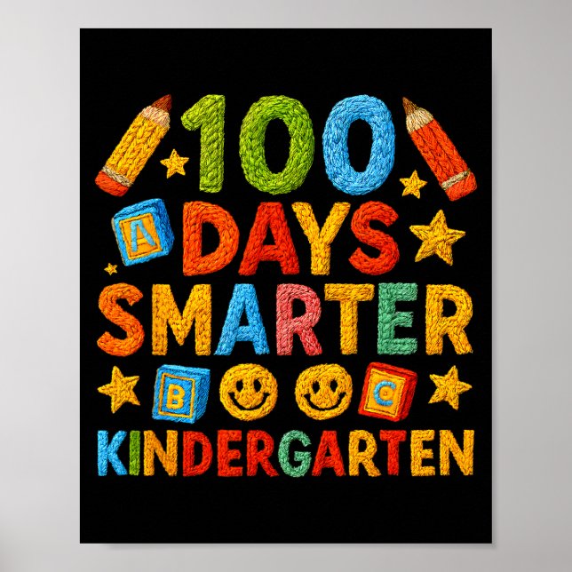 Poster 100 Days Smarter Kindergarten Milestone School Ach (Frente)
