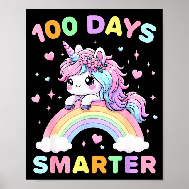 Poster 100 Days Smarter Unicorrn 100th Day Of School Kids (Frente)