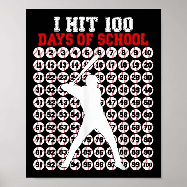 Poster 100 Dias De Basebol Escolar 100º Dia Da Escola (Frente)