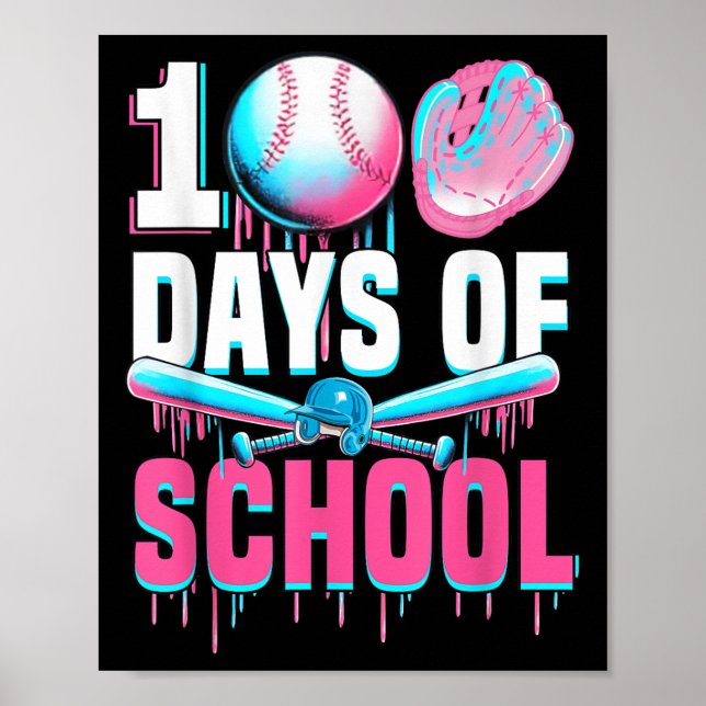Poster 100 Dias De Bat De Beisebol Escolar 100º Dia De (Frente)