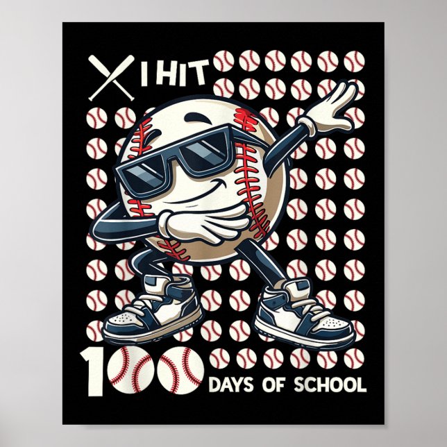 Poster 100 Dias De Bat De Beisebol Escolar 100º Dia De (Frente)