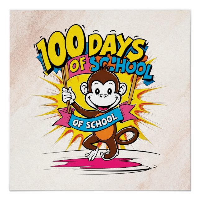 Póster 100 dias de Design de animação escolar divertida (Frente)