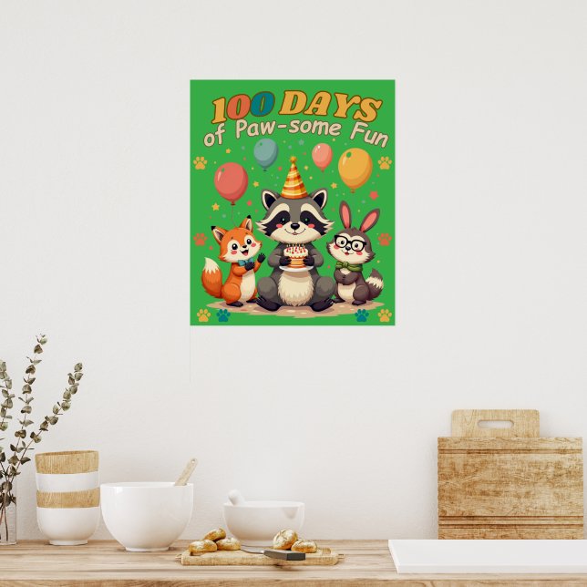 Poster 100 dias de diversão em pata: animais lindos (Cozinha)
