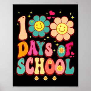 Poster 100 Dias De Ensino De Groovy Retro Professora Do 1