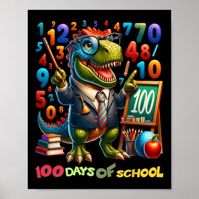 Poster 100 Dias De Ensino T-Rex Math Divertido Para Profe (Frente)