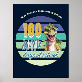 Poster 100 Dias de Escola Divertido Resfriado Dinossauro 