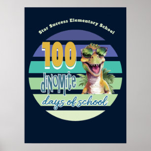 Poster 100 Dias de Escola Divertido Resfriado Dinossauro 