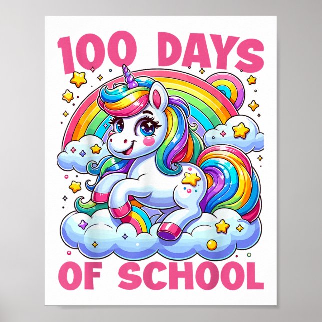 Poster 100 Dias De Escola Para Meninas Professora 100º (Frente)