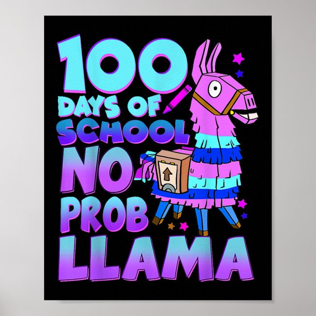 Poster 100 Dias De Escola Sem Problema Llama 100º Dia (Frente)