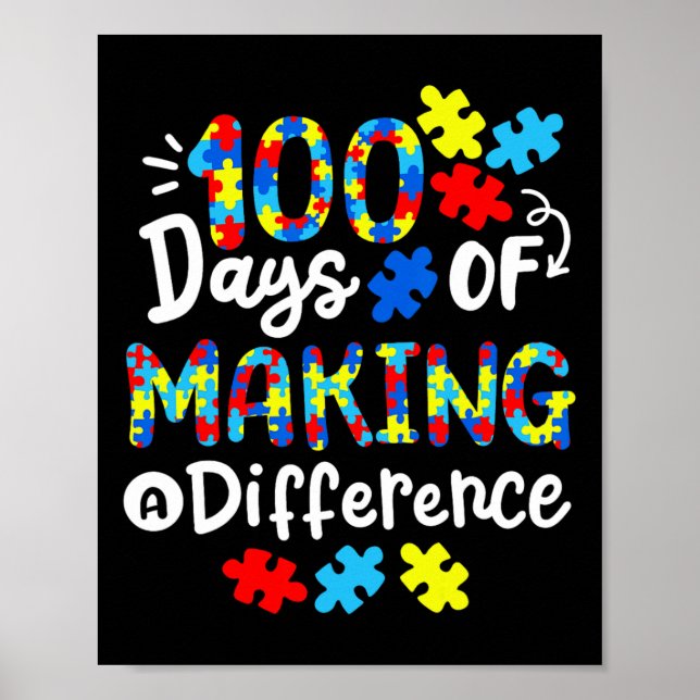 Poster 100 Dias De Fazer De Diferença De Autismo Escolar  (Frente)