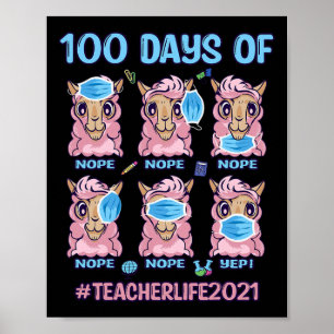 Poster 100 Dias De Professora Llama Vestindo Máscara Wron