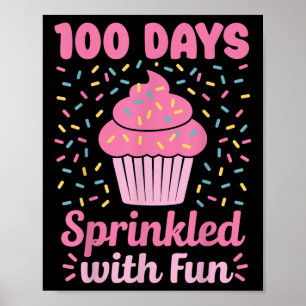 Poster 100 Dias Empurrados Com Cupcake Divertido 100 Dias