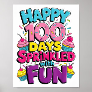 Poster 100 Dias Empurrados Com Cupcake Divertido 100 Dias