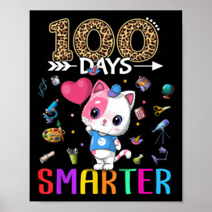 Poster 100 Dias Mais Inteligente Gatinha Fofo Feliz 100º 