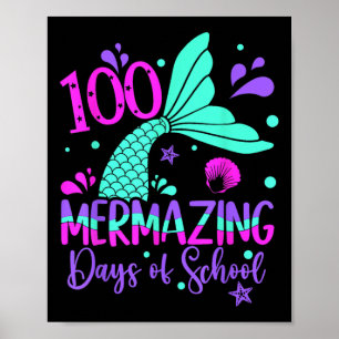Poster 100 Dias Mermaids 100º Dia de Coração Escolar