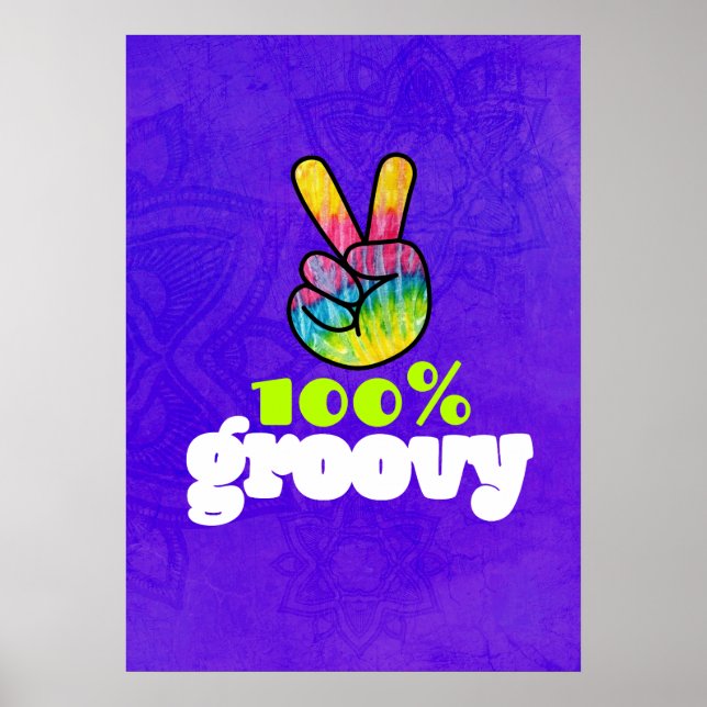 Póster 100% Groovy Rainbow - Sinal de Paz na Mão (Frente)