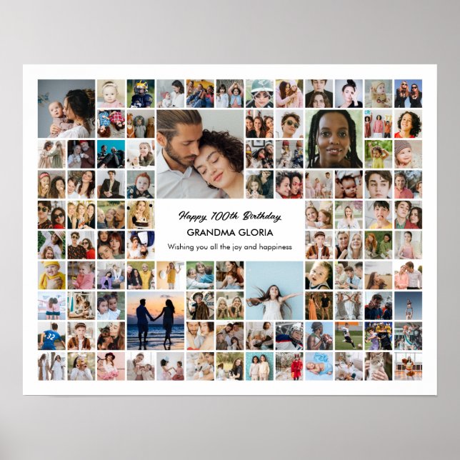 Poster 100 Photo Collage Custom Pictures 100th Birthday (Frente)