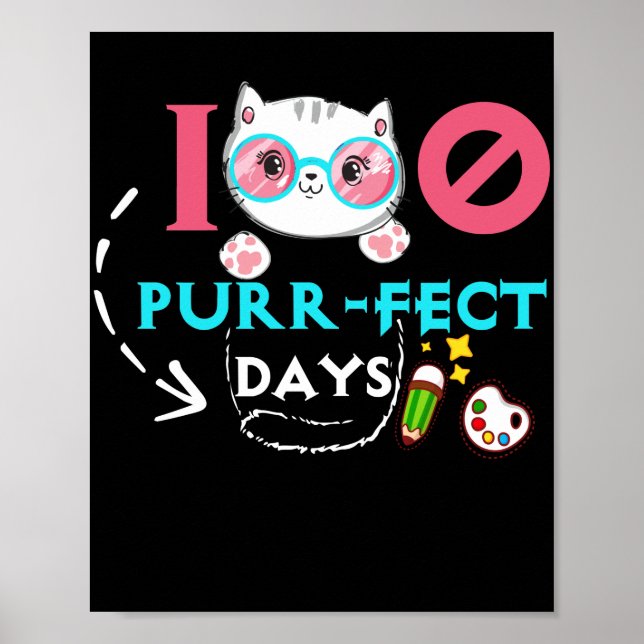 Poster 100 PurrFect Days Cute Cat Student School (Frente)