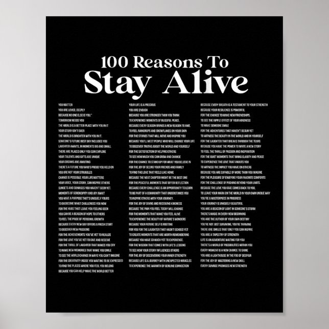 Poster 100 Reasons To Stay Alive Suicide Prevention 988 P (Frente)