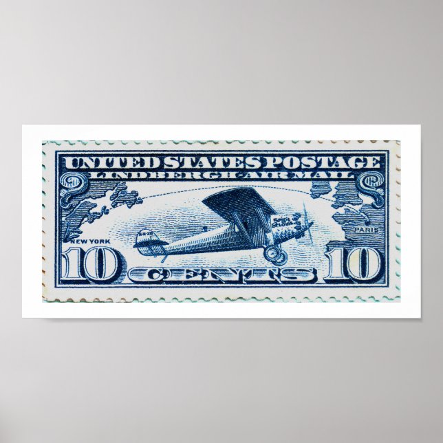 Póster 10 Cent Lindberg Air Mail Stamp (Frente)