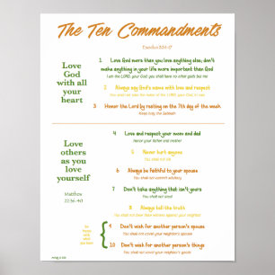 Póster 10 Commandments for Kids--Earth Tones