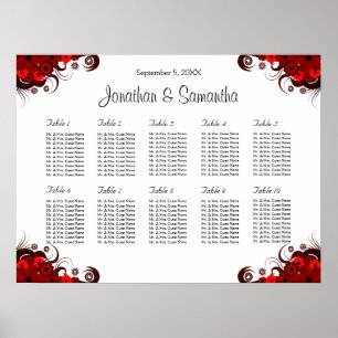 Poster 10 florais vermelhos & brancos carta Wedding do
