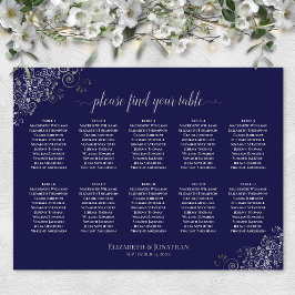 Poster 10 Gráfico de Casamento de Mesa Prata em Azul Mari